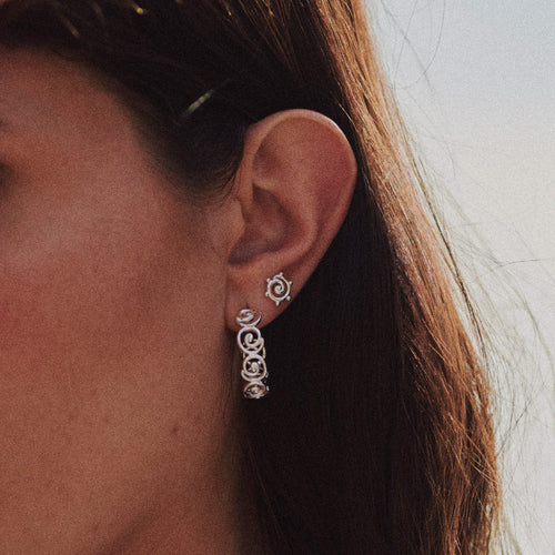 Recycled Silver Spiral Sun Stud Earrings