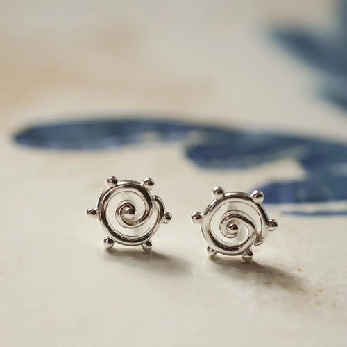 Recycled Silver Spiral Sun Stud Earrings