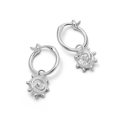 Recycled Silver Sun Charm Hoop Earrings