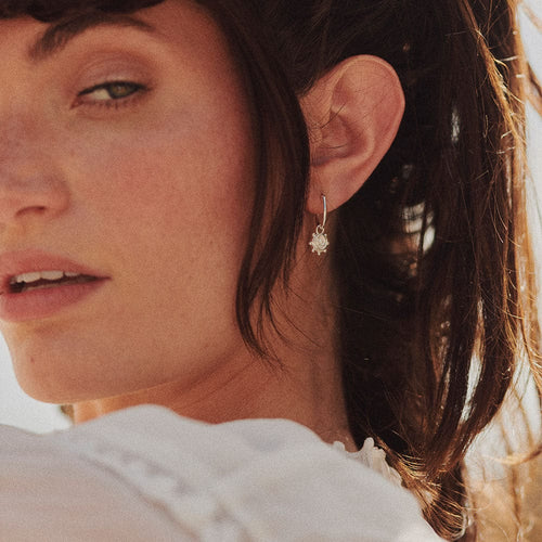 Recycled Silver Sun Charm Hoop Earrings