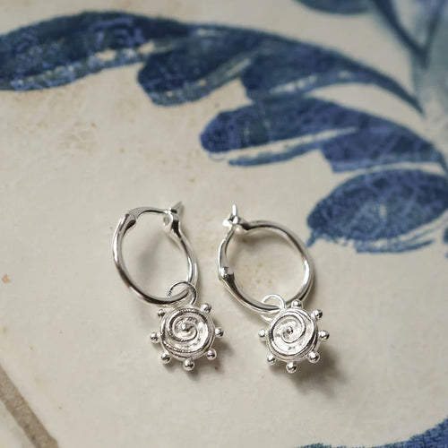Recycled Silver Sun Charm Hoop Earrings