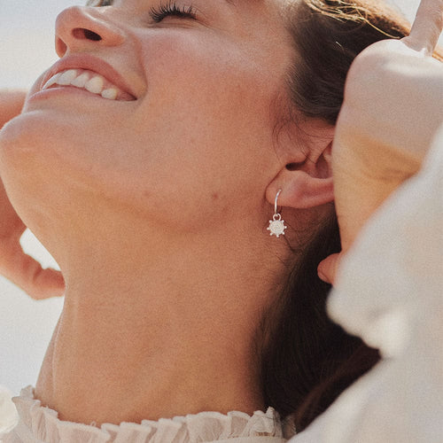 Recycled Silver Sun Charm Hoop Earrings