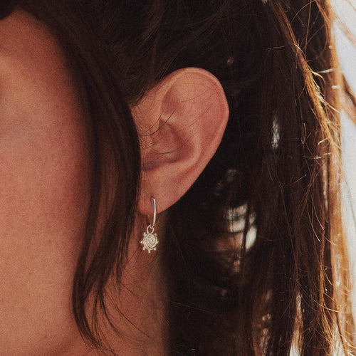 Recycled Silver Sun Charm Hoop Earrings