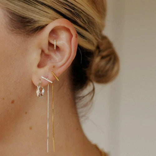 Recycled Silver T Bar Box Chain Earrings