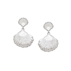 Recycled Silver Double Shell Drop Earrings