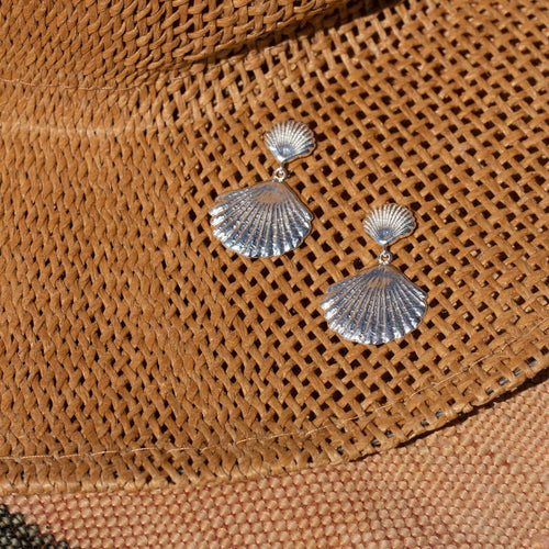 Recycled Silver Double Shell Drop Earrings