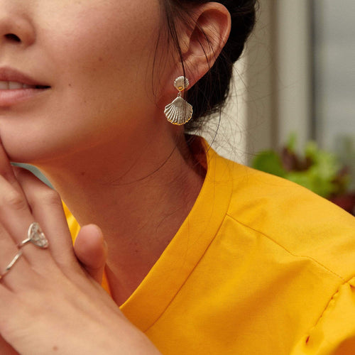 Recycled Silver Double Shell Drop Earrings