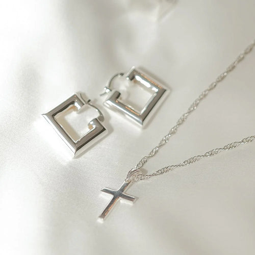 Sterling Silver Chubby Square Hoop Earrings