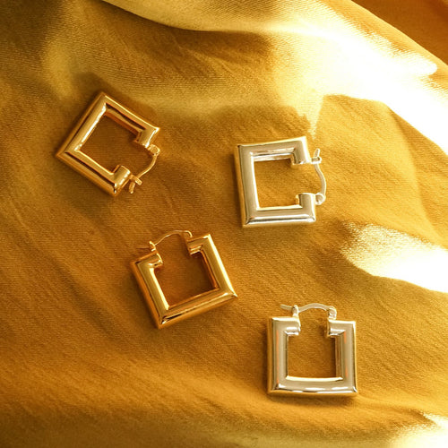 Sterling Silver Chubby Square Hoop Earrings