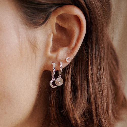 Sterling Silver Moon Phase Huggie Hoop Earrings