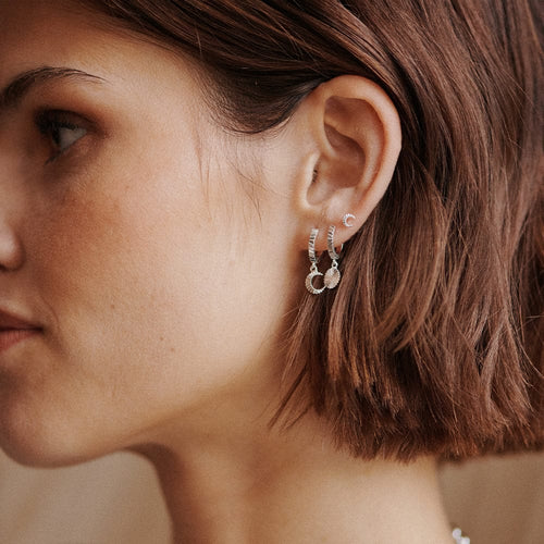 Sterling Silver Moon Phase Huggie Hoop Earrings