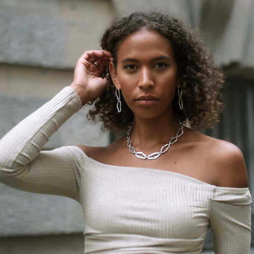 Sterling Silver Statement Earrings with Polished Links