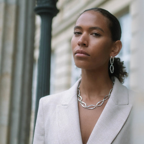 Sterling Silver Statement Earrings with Polished Links