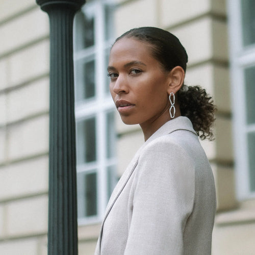 Sterling Silver Statement Earrings with Polished Links