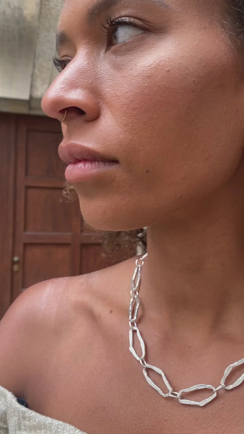 Sterling Silver Statement Earrings with Polished Links