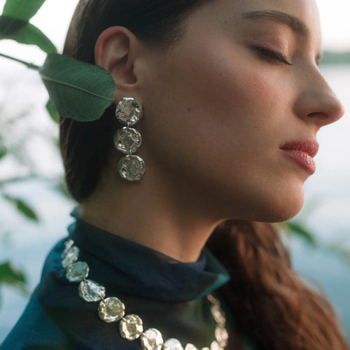 Sterling Silver Statement Earrings with Textured Plates