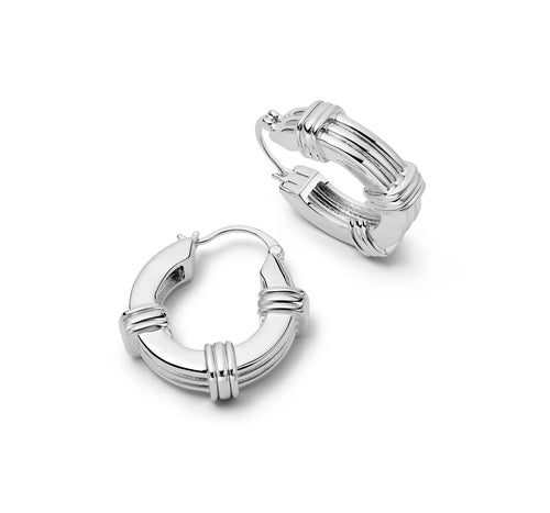 Triple Ridge Chunky Hoop Earrings in Sterling Silver