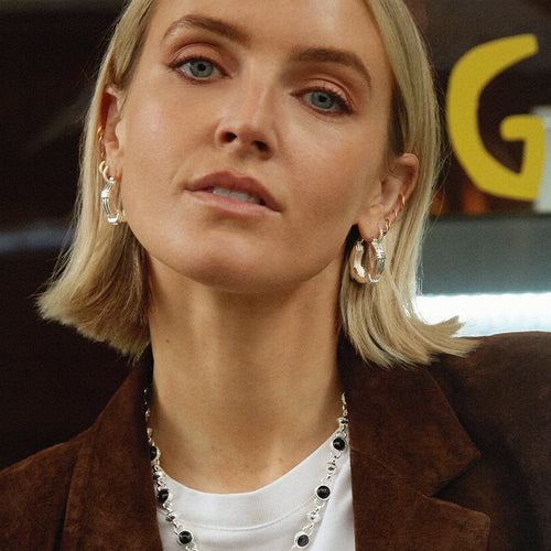Triple Ridge Chunky Hoop Earrings in Sterling Silver