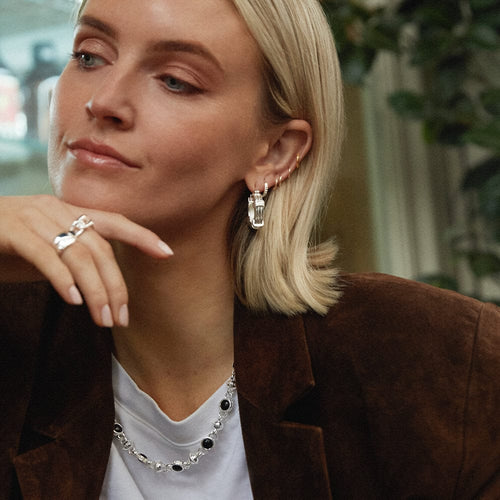 Triple Ridge Chunky Hoop Earrings in Sterling Silver