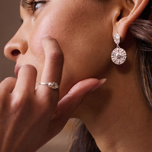 Vintage Double Drop Earrings with Sun Detail