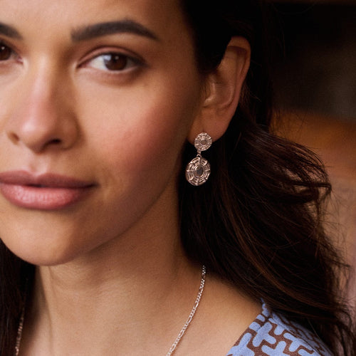 Vintage Double Drop Earrings with Sun Detail