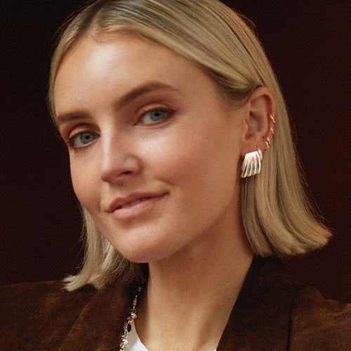 Oversized Sterling Silver Wave Stud Earrings
