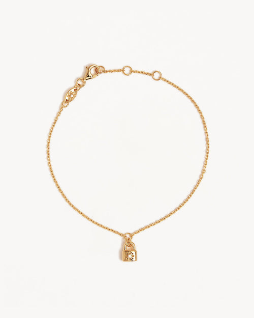 Yellow Gold Vermeil Crystal Lotus Padlock Bracelet