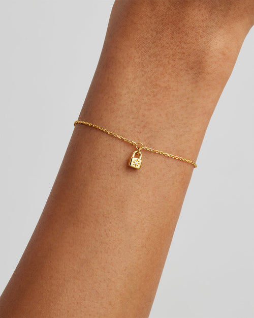 Yellow Gold Vermeil Crystal Lotus Padlock Bracelet