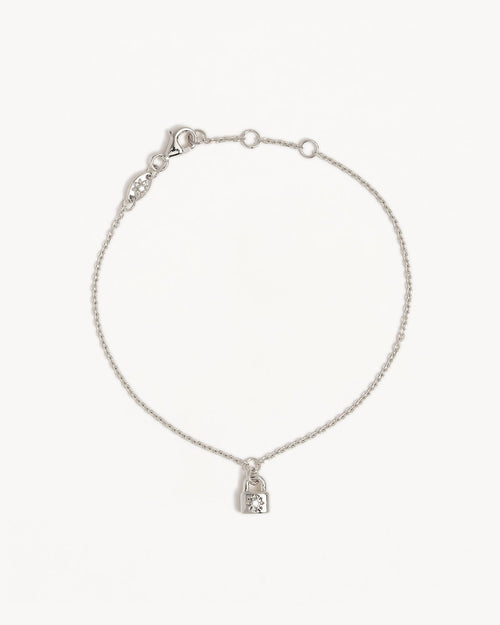 White Gold Vermeil Crystal Lotus Padlock Bracelet