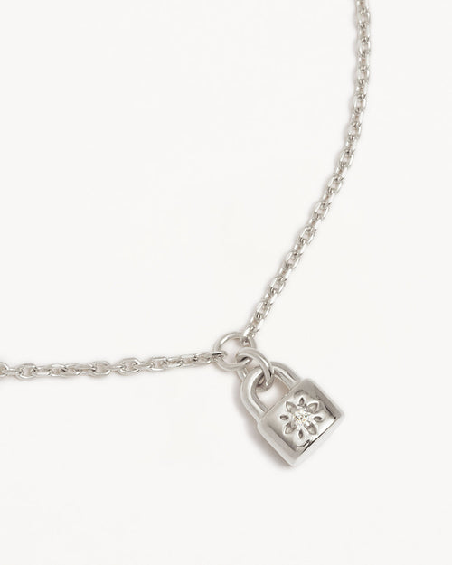 White Gold Vermeil Crystal Lotus Padlock Bracelet