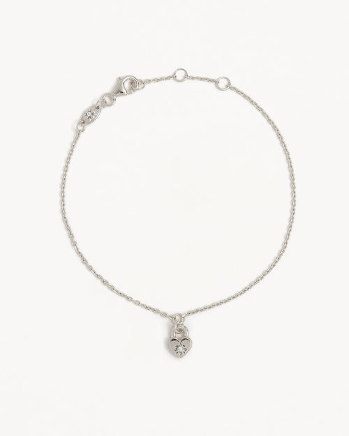 White Gold Vermeil Crystal Lotus Heart Padlock Bracelet
