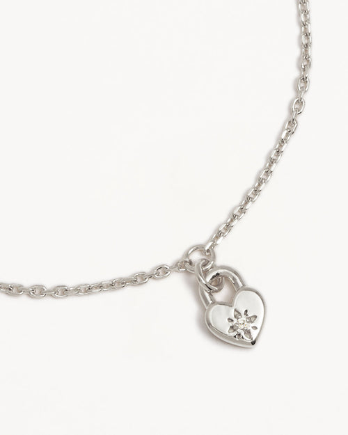 White Gold Vermeil Crystal Lotus Heart Padlock Bracelet