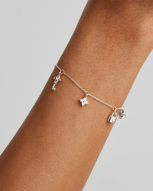 White Gold Vermeil Love Unlocked Charm Bracelet