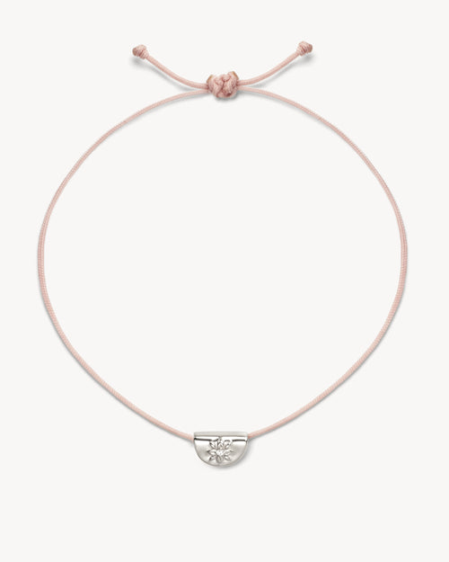 White Gold Vermeil Lotus of Hope Cord Bracelet - Rose Quartz