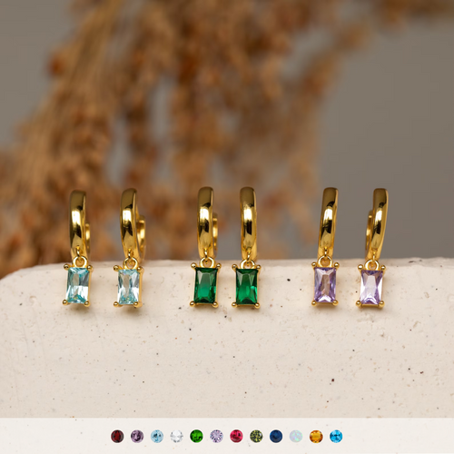 Subtle Birthstone Sparkle: Baguette Birthstone Huggie Hoops