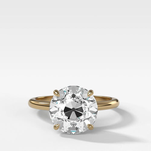 Crescent Solitaire Engagement Ring With Old Euro Cut Diamond