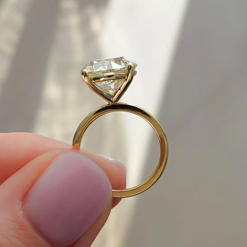 Crescent Solitaire Engagement Ring With Old Euro Cut Diamond