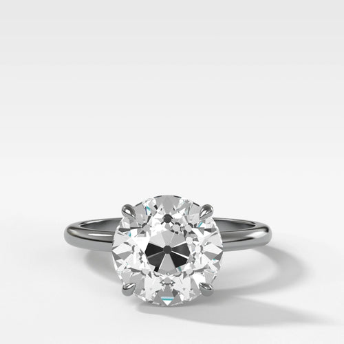 Crescent Solitaire Engagement Ring With Old Euro Cut Diamond