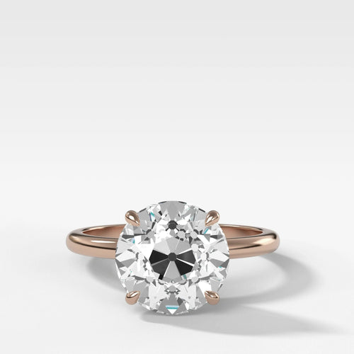 Crescent Solitaire Engagement Ring With Old Euro Cut Diamond