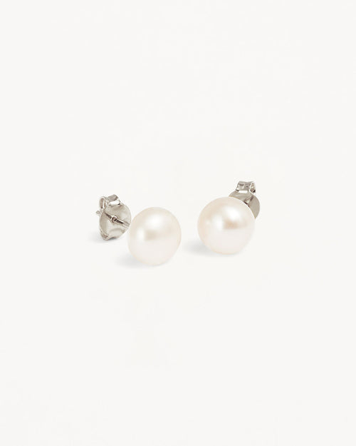 White Gold Vermeil Floating On Air Pearl Stud Earrings - 8mm