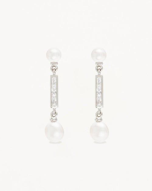 White Gold Vermeil Breathe Pearl Drop Earrings