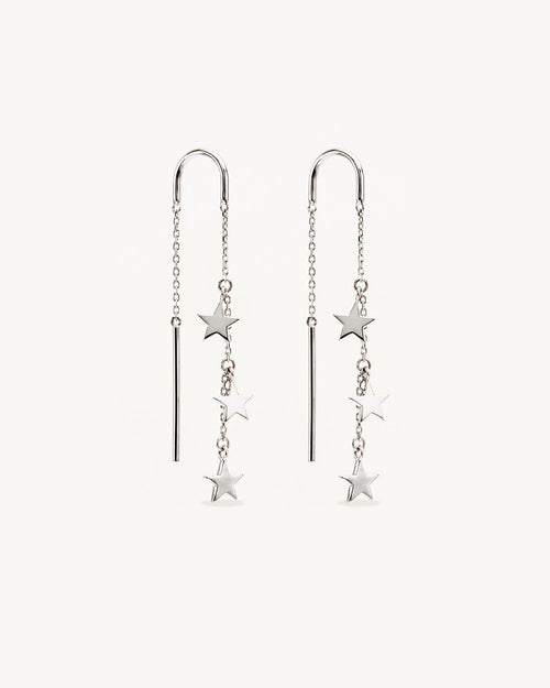 White Gold Vermeil Star Bright Thread Earrings