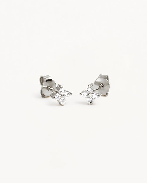 White Gold Vermeil Crystal Bloom Stud Earrings