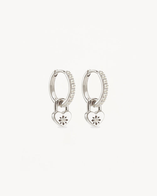 White Gold Vermeil Love Unlocked Padlock Hoops