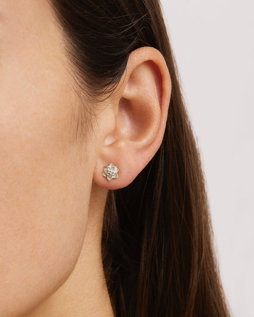 White Gold Vermeil Bloom Within Lotus Stud Earrings