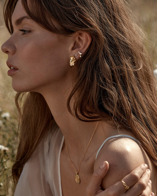 Gold Plated Serene Lotus Statement Earrings