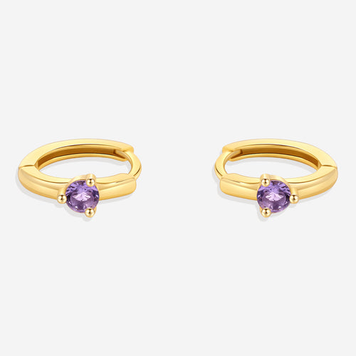 Single Stone Birthstone Huggie Hoop Earrings