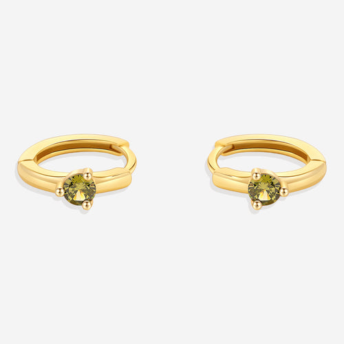 Single Stone Birthstone Huggie Hoop Earrings