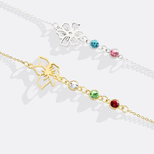 Personalized Birth Flower & Birthstones Bracelet May Hawthorn