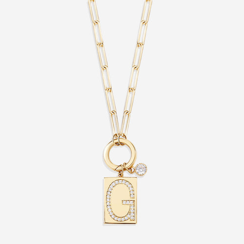 Pave Initial Pendant Necklace with Paperclip Chain